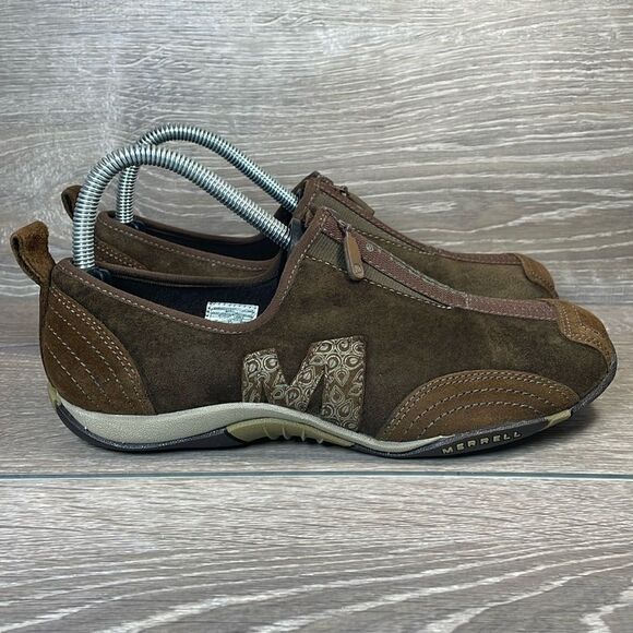 Merrell Barrado Slip On Front Zip Women’s Sz 8 Brown Leather Comfort Shoes - Picture 1 of 10